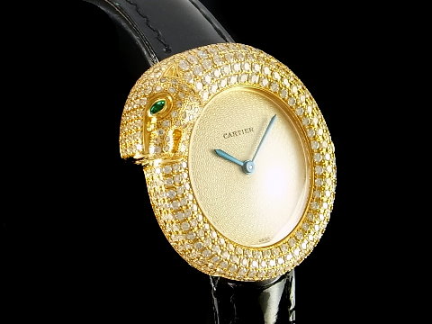 cartier 卡地亚 美洲豹 豹头 錶 18k金女用腕錶 经典款钻錶